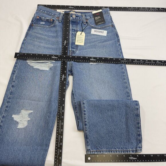 Levis Jeans Women 30 Blue Ribcage Straight Ankle Destroy Grunge Premium Denim - Picture 13 of 16